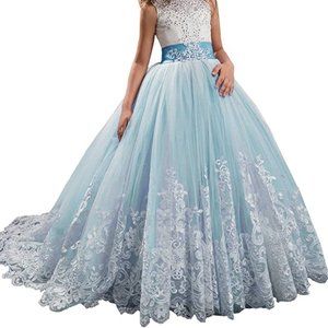 Girls Teal Long Girls Pageant Dresses Kids Prom Puffy Tu